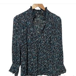Zara Black Teal Blue Floral Ruffle V Neck Cottagecore Suit Dress
Blouse Top S